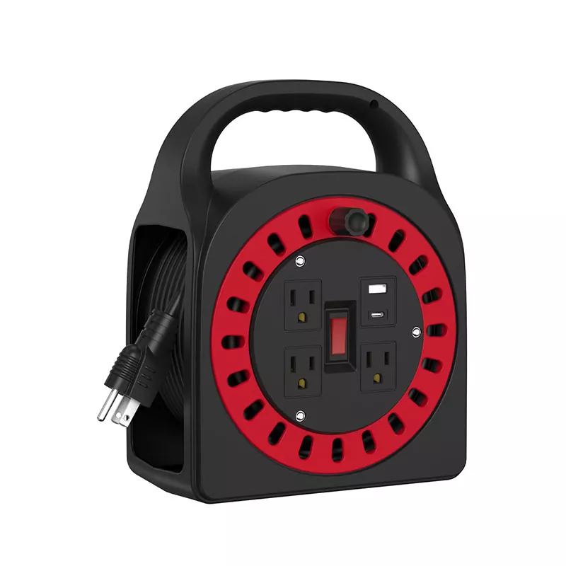 3টি আউটলেট ইউএসবি প্লাস্টিক কর্ড রিল 50 ফুট 3টি আউটলেট ইউএসবি প্লাস্টিক কর্ড রিল 50 ফুট