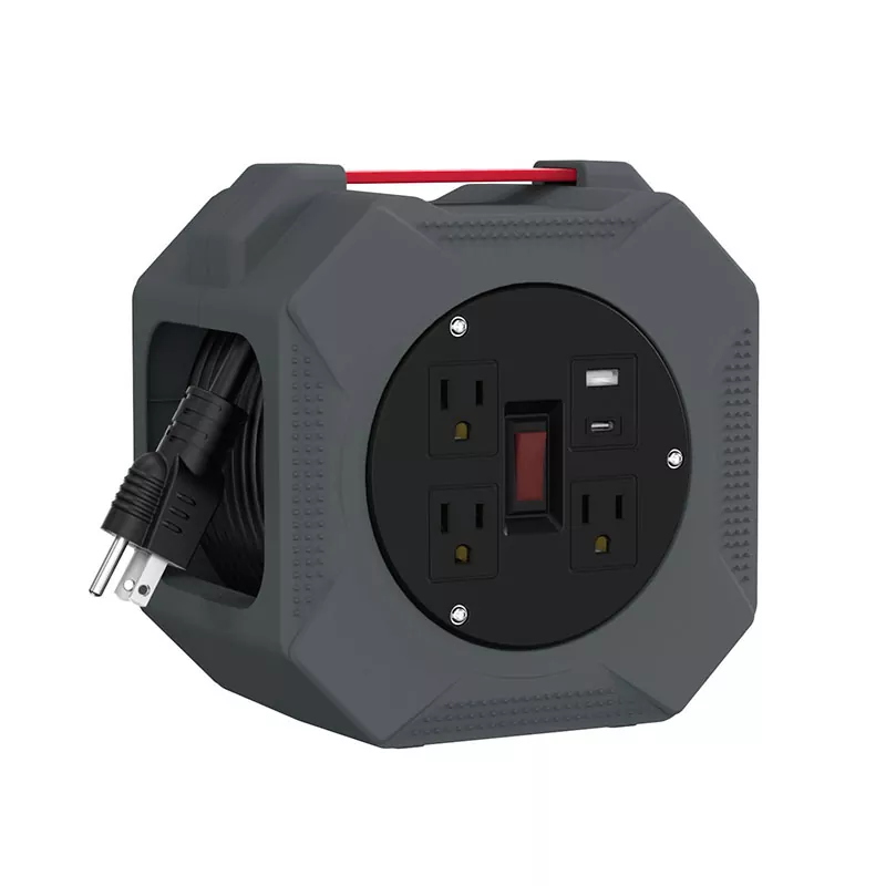 3টি আউটলেট Usb2.4a প্লাস্টিক কর্ড রিল 30ft 3টি আউটলেট Usb2.4a প্লাস্টিক কর্ড রিল 30ft