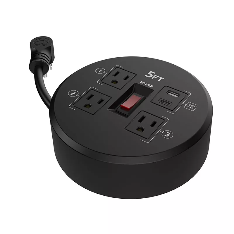 মিনি 3 আউটলেট Usb2.4a প্লাস্টিক কর্ড রিল